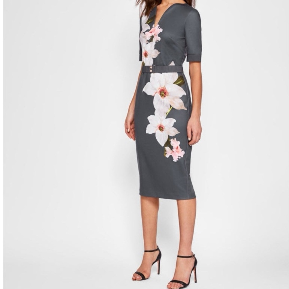 Ted Baker Charcoal Floral Midi Dress
